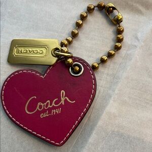 Coach Pink Heart Leather Bag Charm Keychain with Gold Hardware